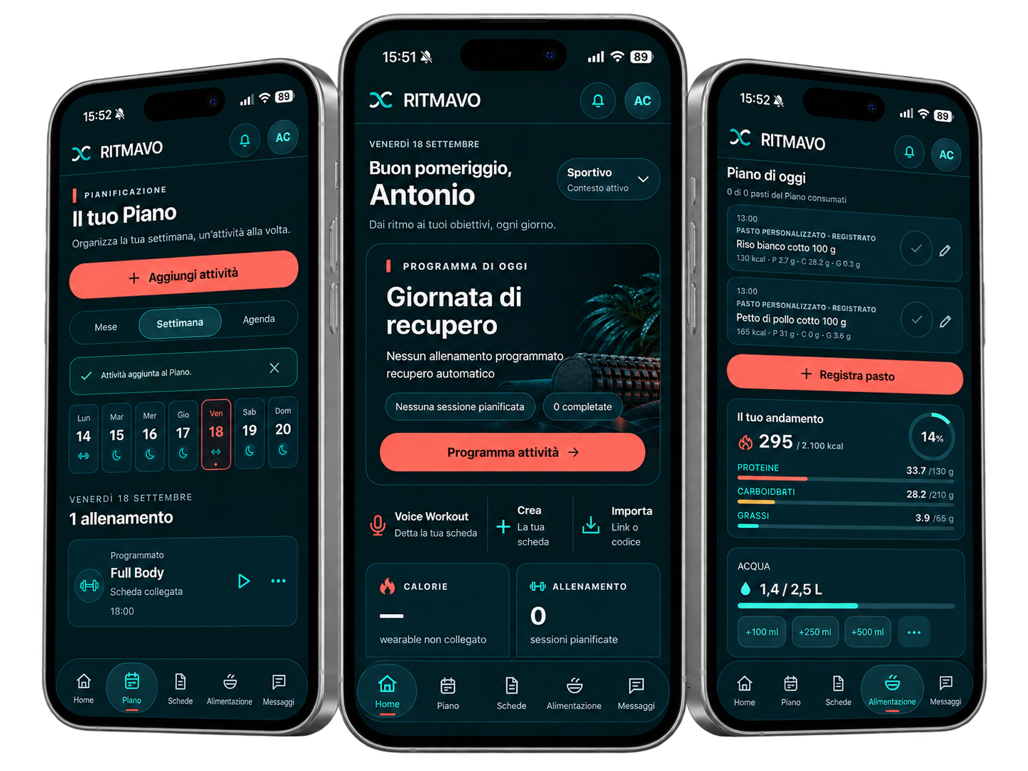 Schermate Ritmavo Piano, Home e Alimentazione
